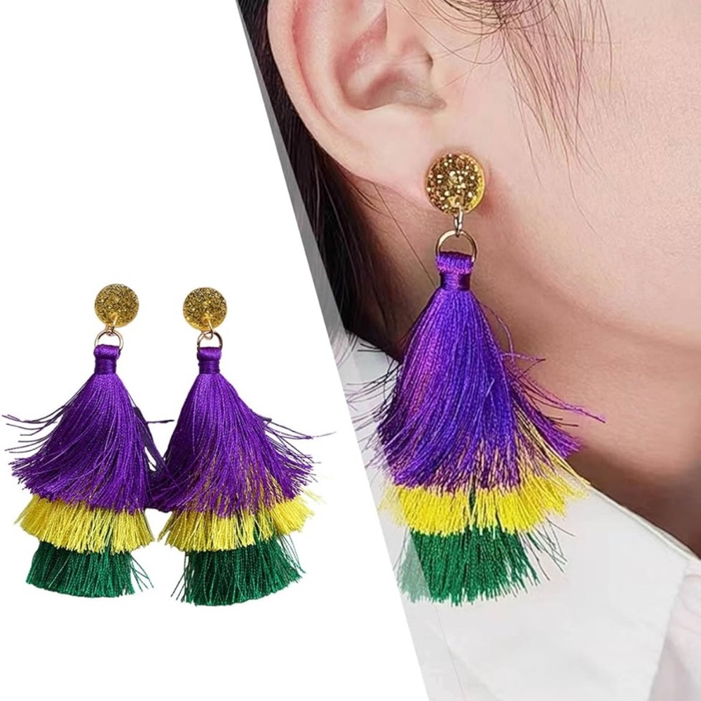 Mardi Gras Tassel Drop Earrings